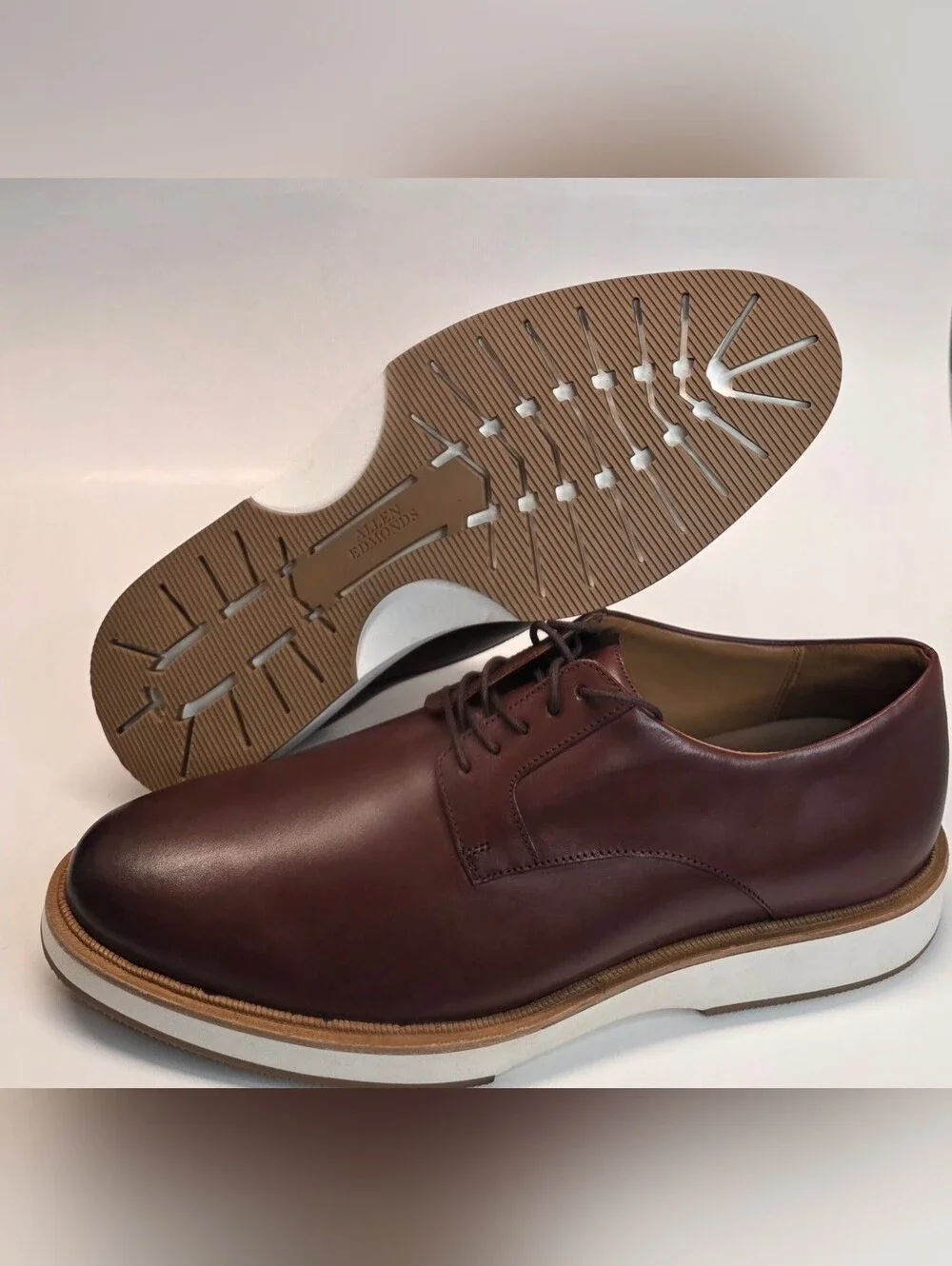 New Benson Derby Oxford Casual Allen Edmonds Brown Leather  Men's Size 12D